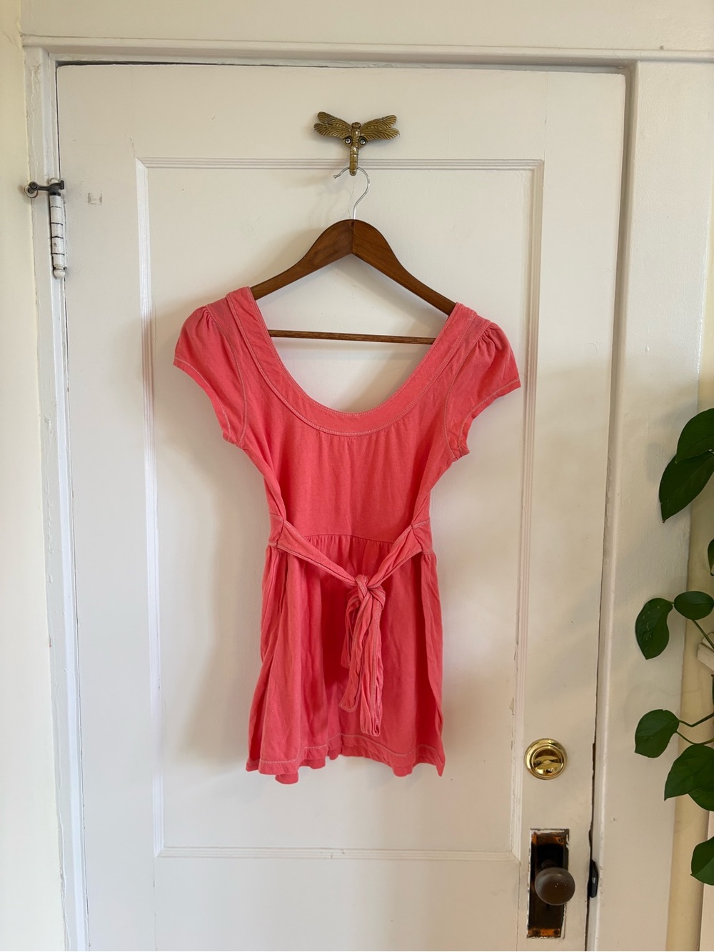 Y2K‎ Aeropostale Coral Ruched Empire Tie Waist Short Sleeve Babydoll Women's Top - Picture 5 of 7